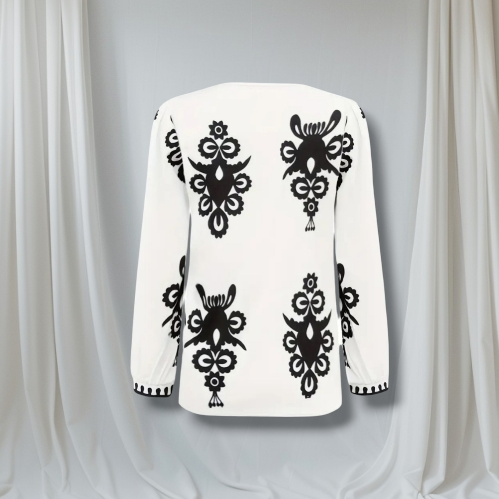New Bohemian Style White & Black  Top Sz Large - Picture 3 of 5